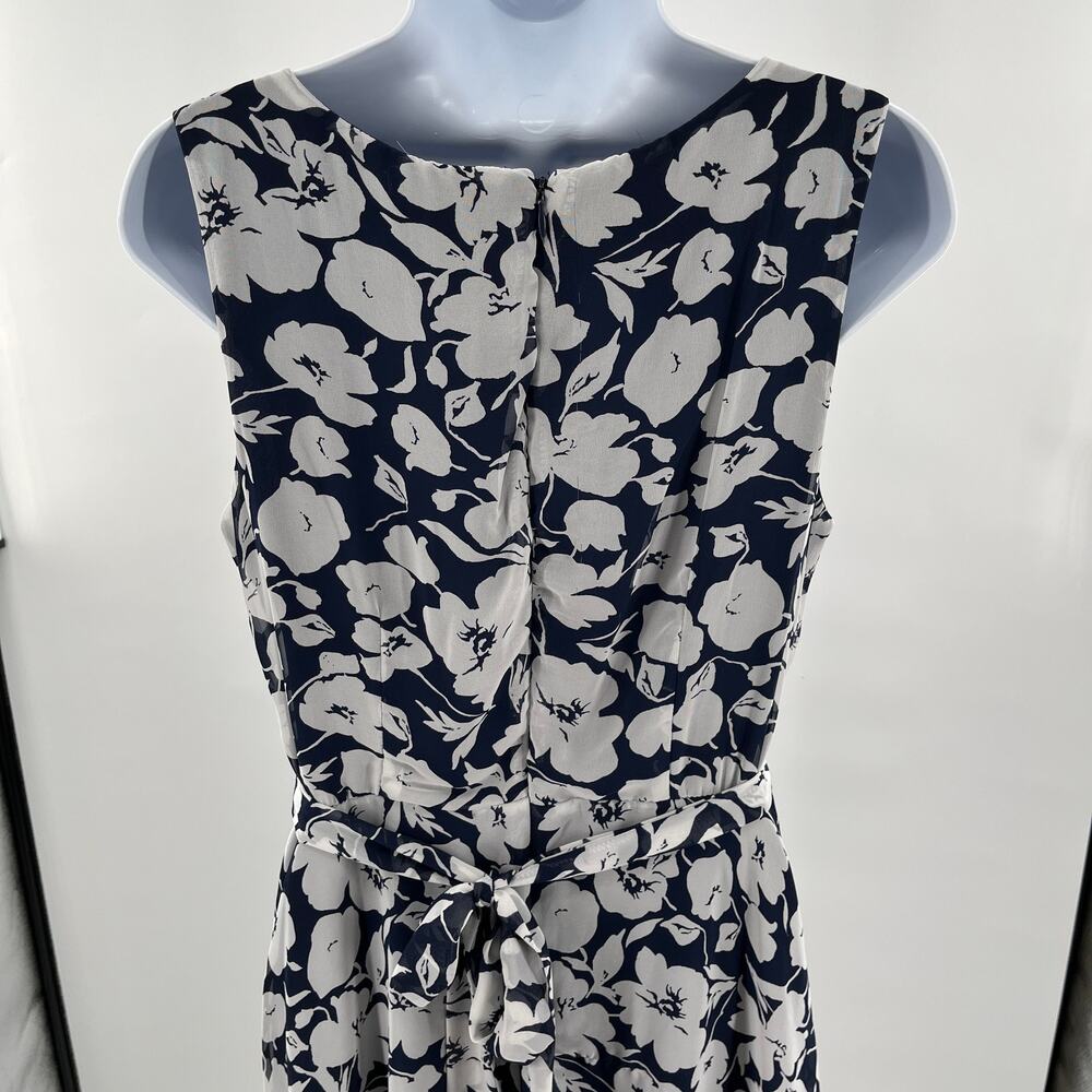 R&K Navy Blue & White Floral Cap Sleeve Fit & Flare Cottage Summer Dress 10 - Picture 4 of 9
